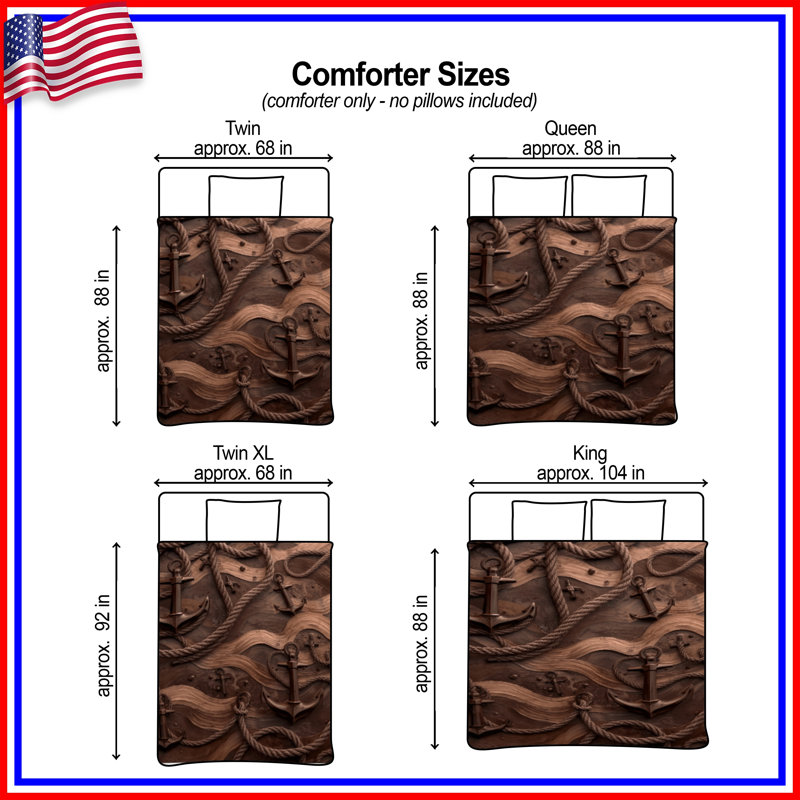 Brown Anchors Ropes Waves Comforter, Queen