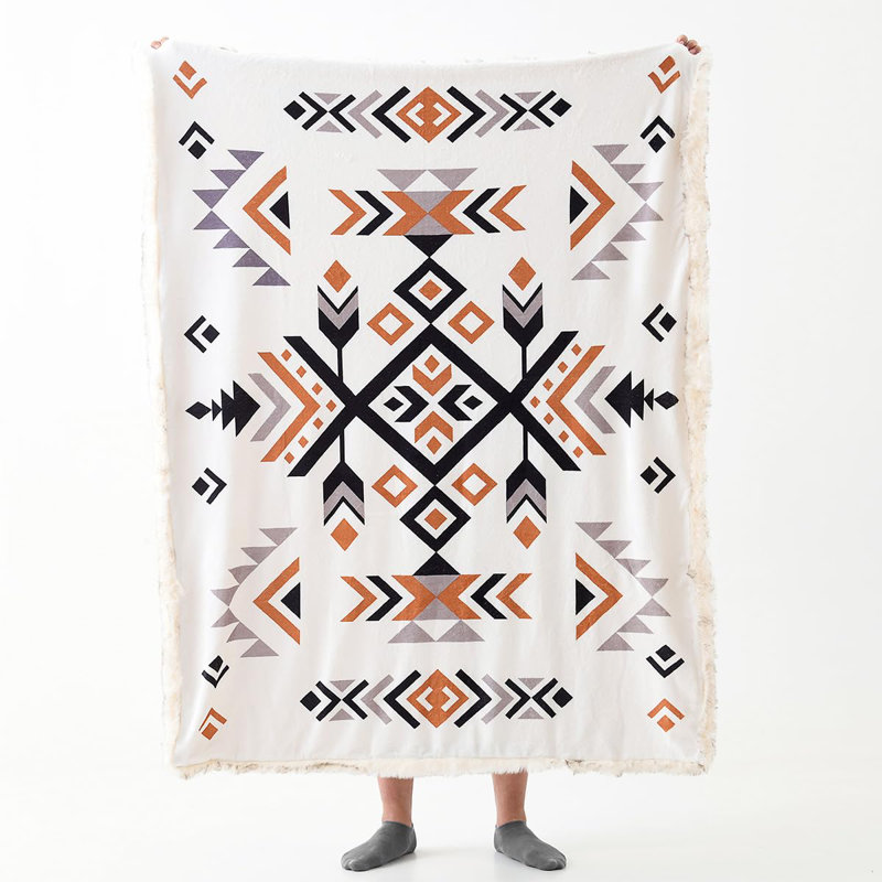 Queen Size Cream Aztec Pattern Faux Fur Throw Blanket