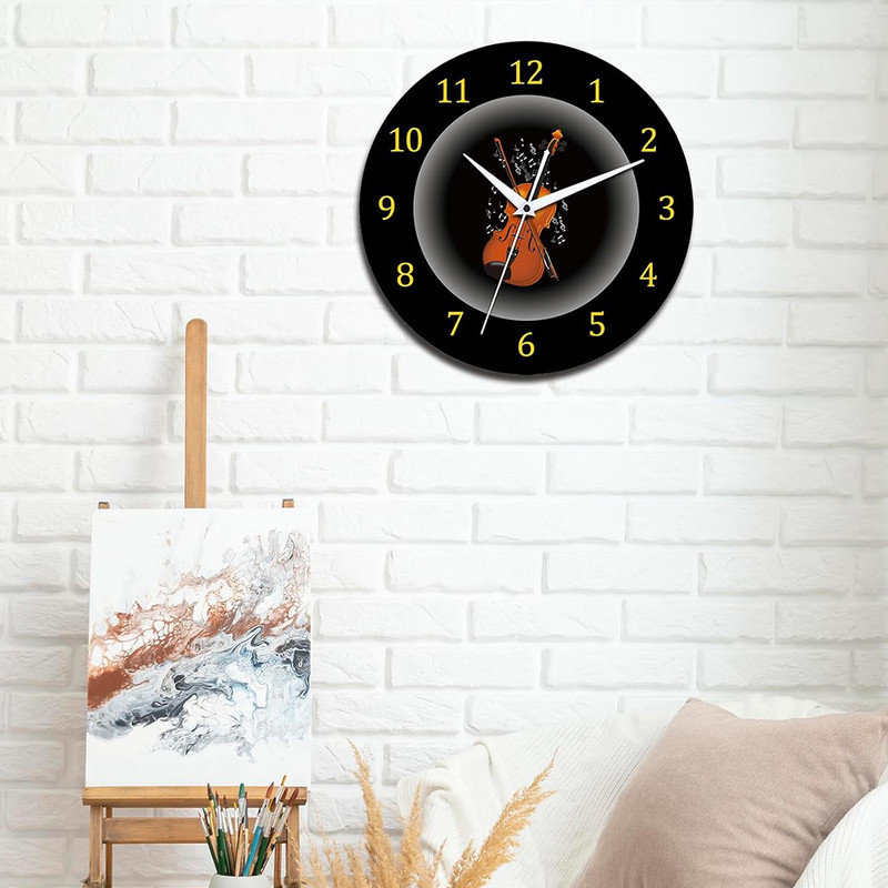 12 Inch Music Themed Wall Clock with Violin and Musical Notes Dial., Silent Clock