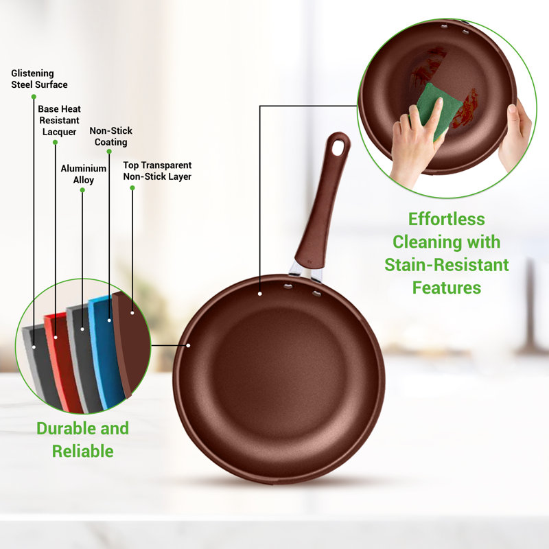 NutriChef 20-Piece Brown Non-Stick Aluminum Cookware Set