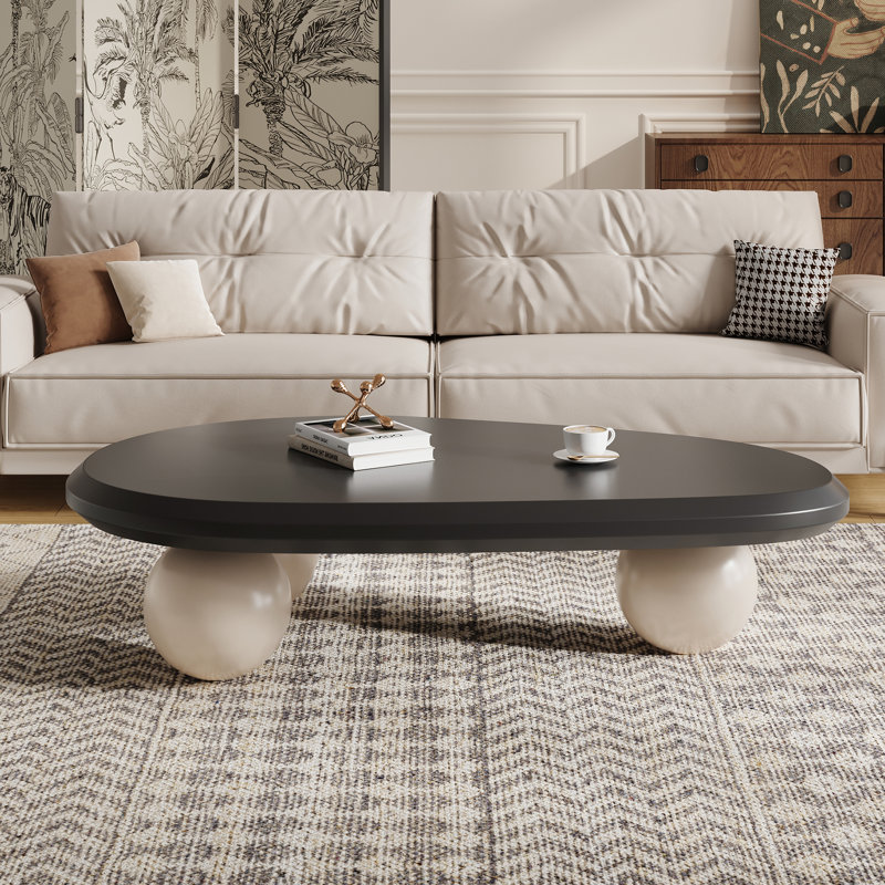 Table basse moderne en bois massif Khattab, Crème, Noir