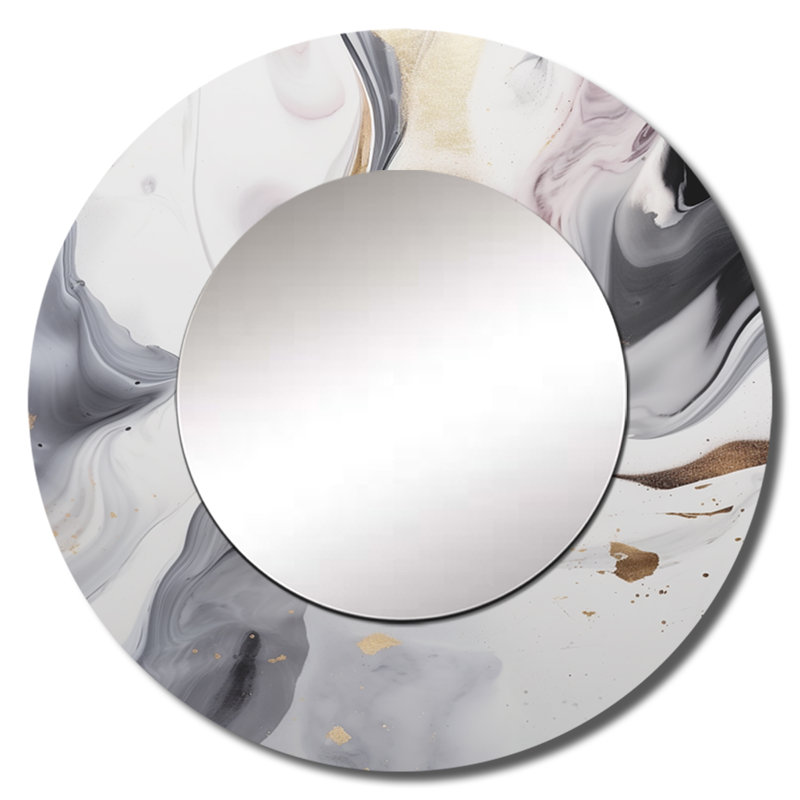 Onstad blanc et gris ondulations de pierre I - miroir mural en marbre, 23 po x 23 po