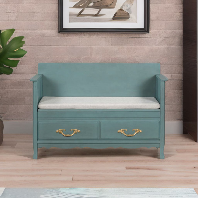 Banc à chaussures avec coussin amovible, Turquoise antique