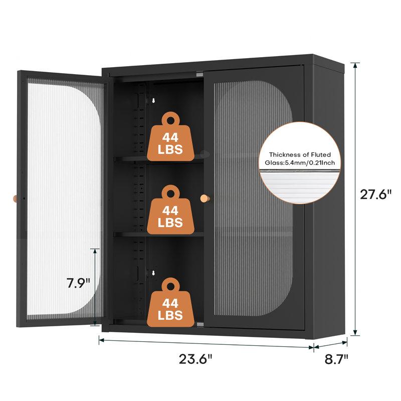 27.6"H Metal Wall Bathroom Cabinet with Adjustable Shelf, Black