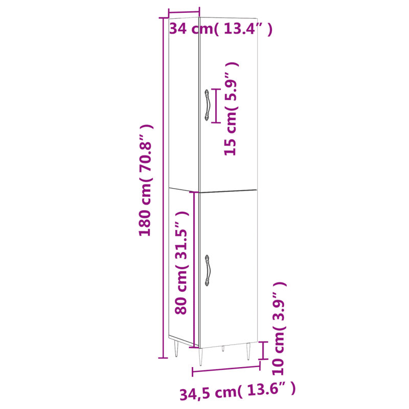 Nunlist 34.5cm Wide Highboard, Grey Sonoma