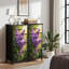 Commode 4 tiroirs pour chambre à coucher, commode étroite, plateau en bois et structure de bureau en fer 18 po x 37,5 po - (l x H) - avec aquarelle de fleurs lilas mauves et feuilles vertes
