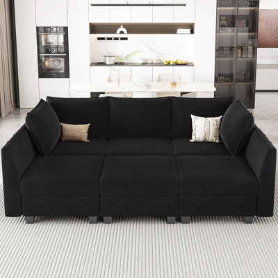 Allinson 7-Piece Velvet Freely Combined Modular Sofa L Shaped Couch Variable Sofa Bed Sleeper Apartment Living room Sectional Storage Sofa