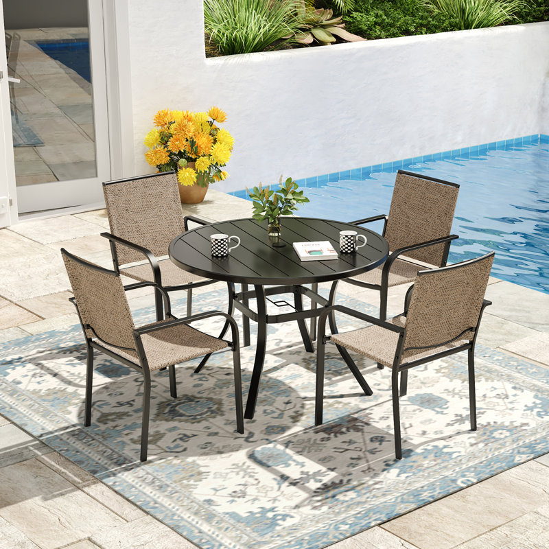 4 - Person Patio Dining Set With Round Table, Black/Beige