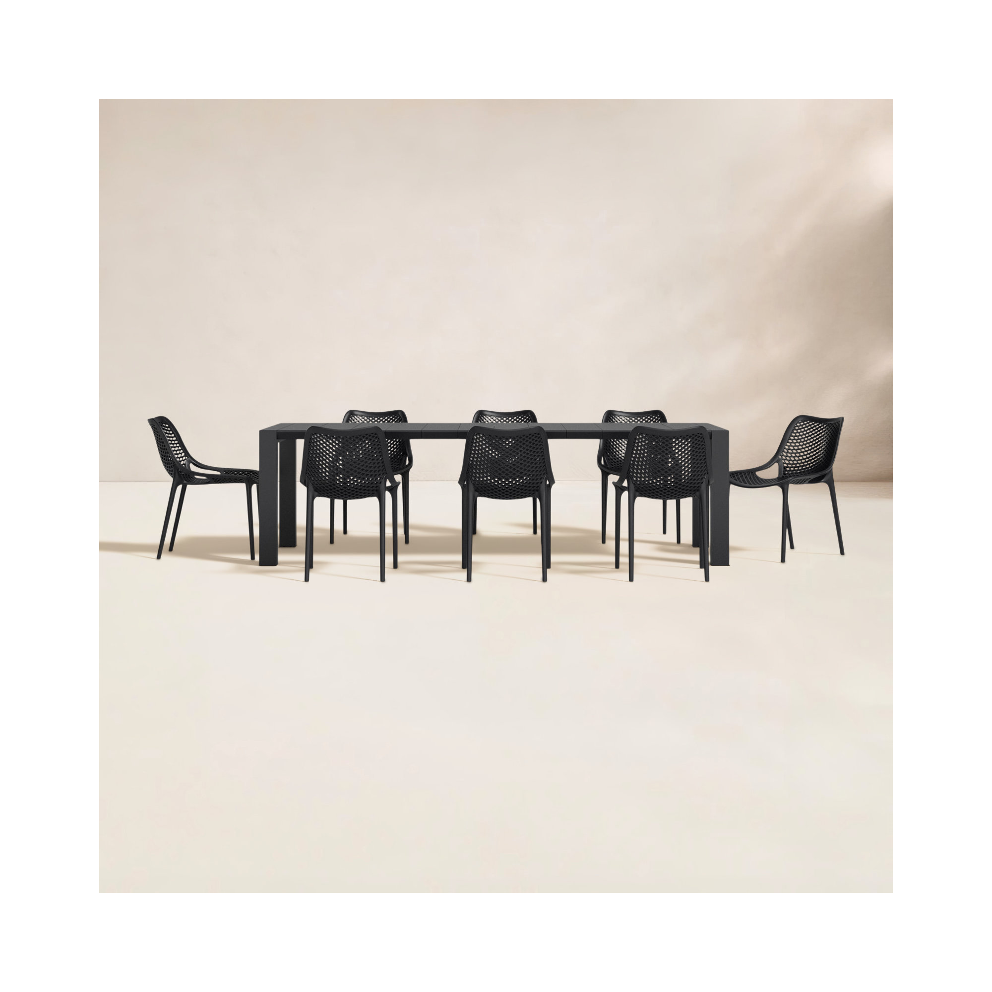 Farrah 102"-118" W 8-Person Rectangular Extendable Dining Set, Black