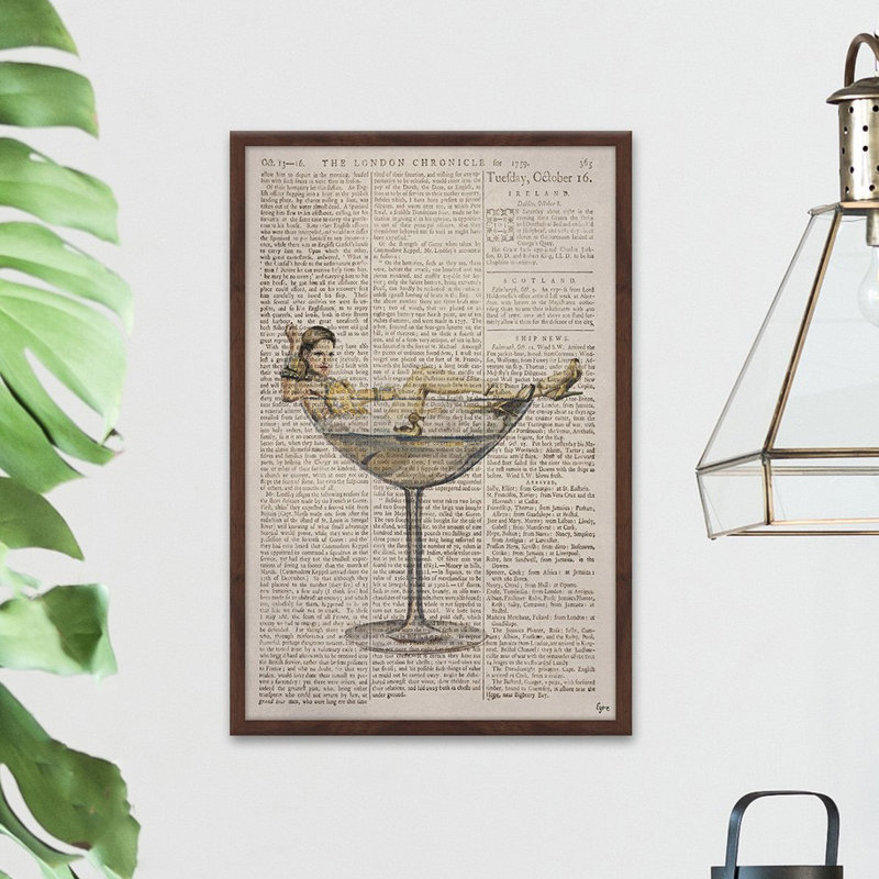 « sexy drink », reproduction de peinture à l’aquarelle encadrée, H 24 po x l 16 po x P 1,5 po
