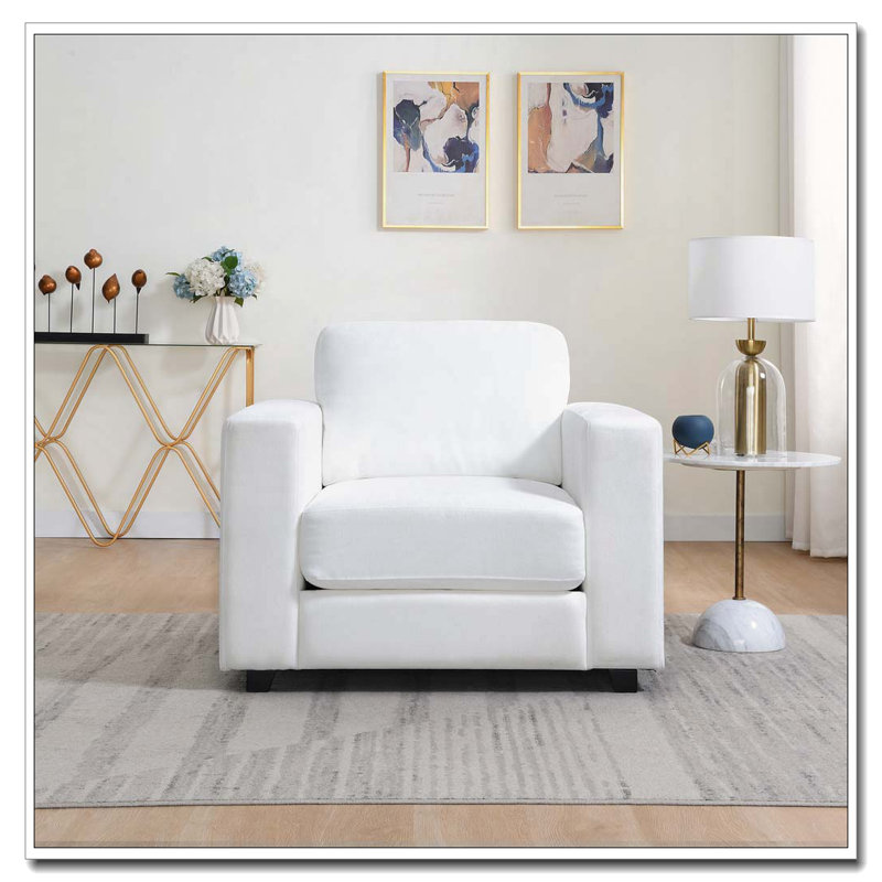 Fauteuil d'appoint en tissu chenille avec fauteuil Chenille, Ivoire ivoire