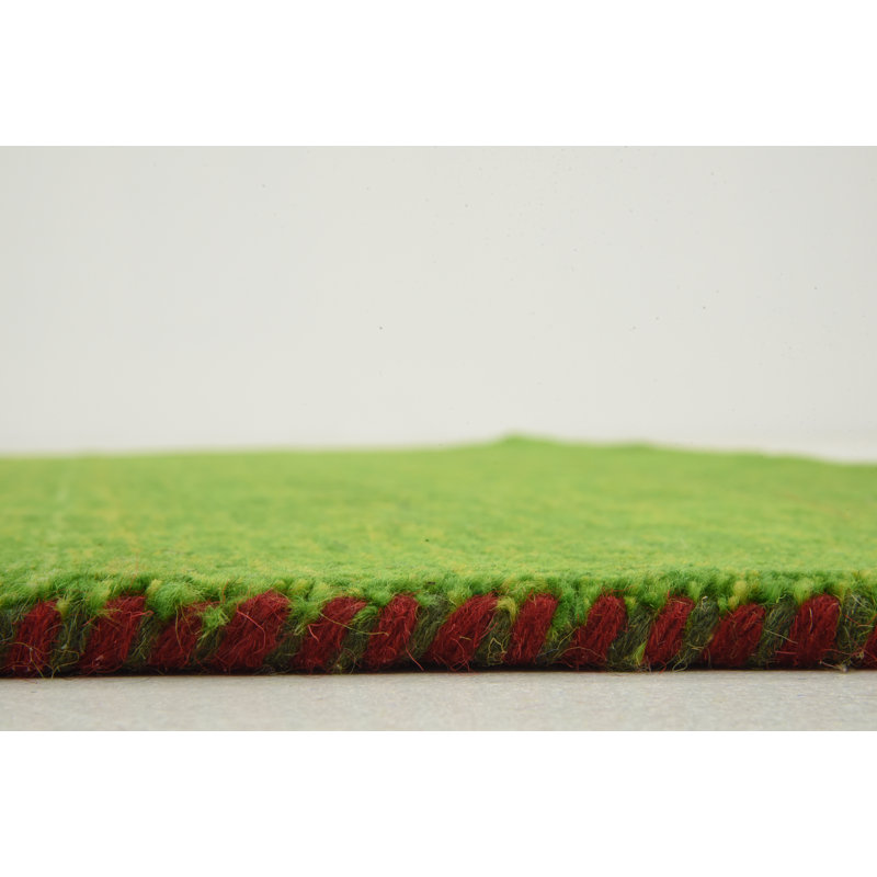 Tapis vert clair en laine noué à la main Taul, Carré 9 pi 10 po