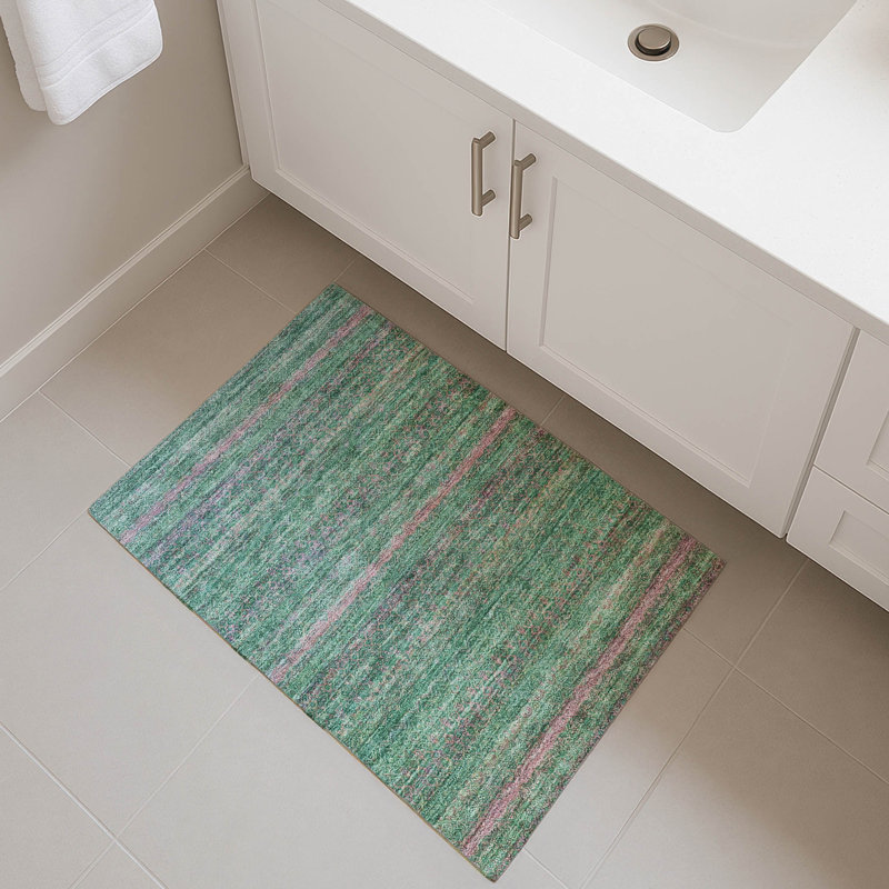 Premium Machine Washable Mayfield Striped Rug, 1'8" x 2'6", Green