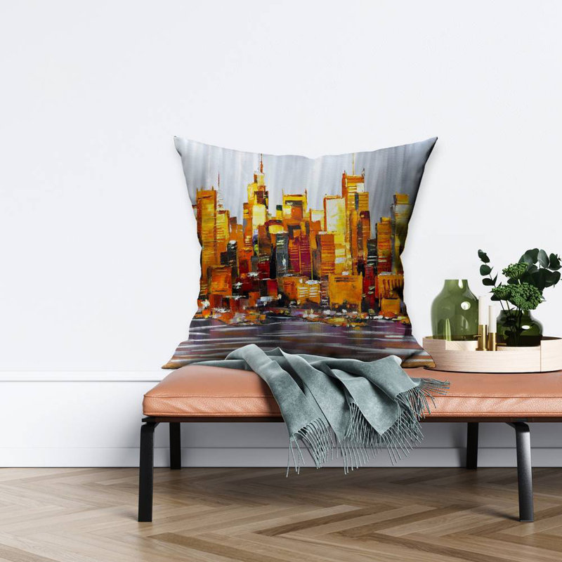 Orange buildings - 26"x26" Throw pillow cover - Poly twill - Print on demand, 26" x 26"