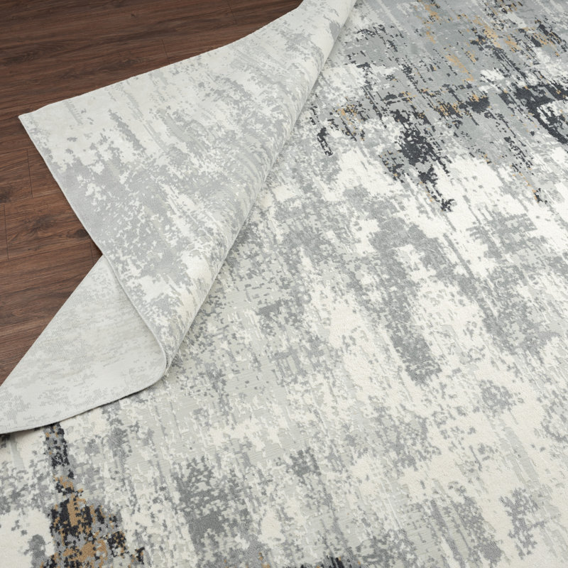 B Abstract Area Rug in Grey, Rectangle 7'6" x 9'6"