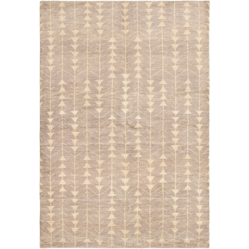 Tapis gris en laine noué à la main de conception unique de 6 pi 2 po x 9 pi 1 po Theodora