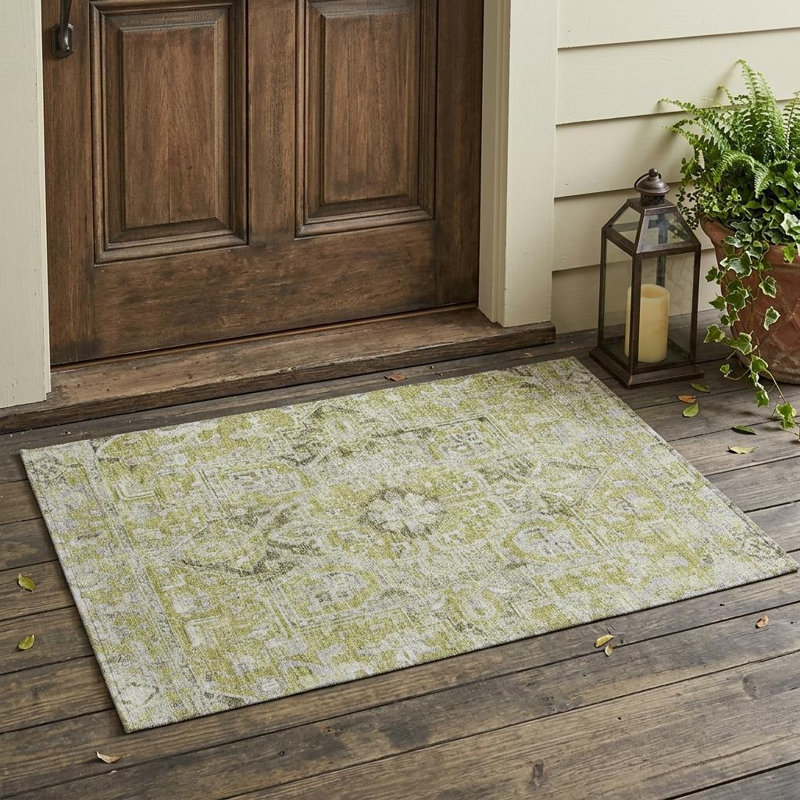 Tapis d'intérieur lavable antidérapant de style oriental vert artichaut 2 pi x 3 pi