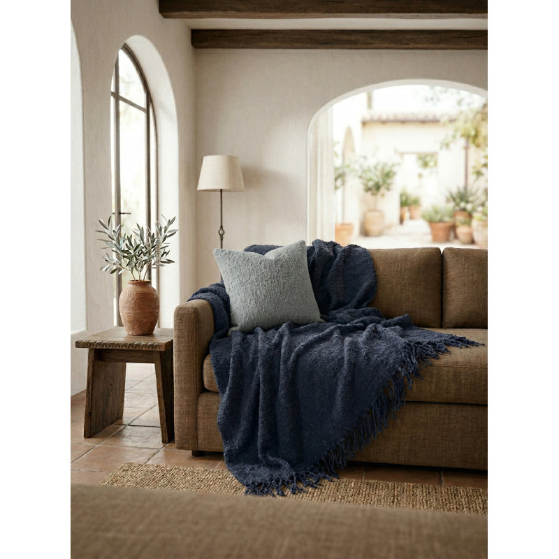 Cozy Cotton Boucle Blanket, Navy Blue