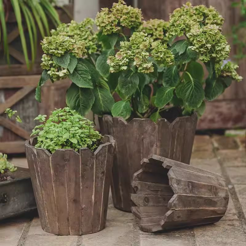 Pot de fleurs en bois massif épissé rond, H 9,4 po x l 6,69 po x P 9,84 po
