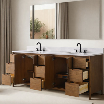 Ensemble de meuble-lavabo autoportant à double cuve 84 po avec plateau en pierre reconstituée Lucerne Lucerne 