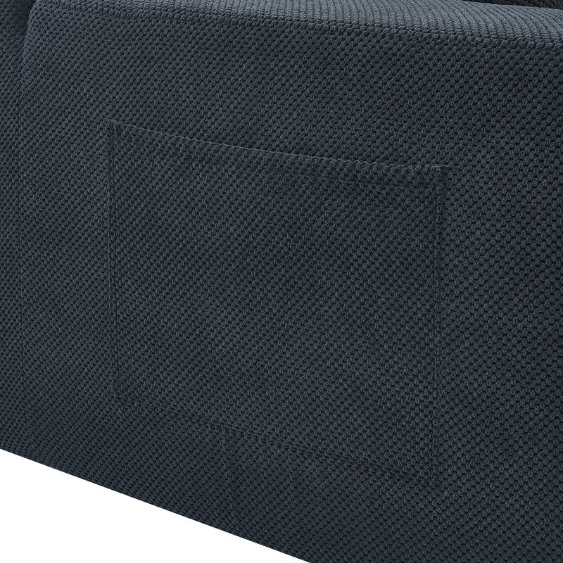 Canapé d'angle compressible entièrement rembourré, aspect grain de café, 269 x 165 x 86 cm, mélange de polyester, noir, monobloc. Confort immédiat, aucun montage requis : déballez et attendez qu'il se déploie. Poche latérale multifonctionnelle, rangement, design élégant et épuré.