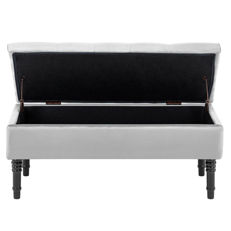 Scheel 40" Wide Velvet Modern Tufted Storage Ottoman Bench, Gray Velvet