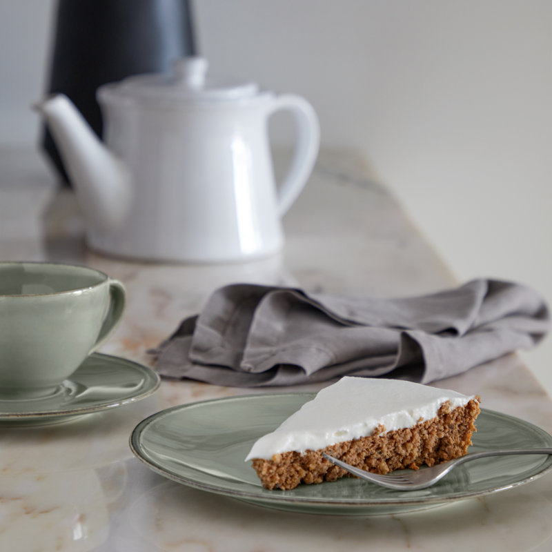 Sage Green Hand-Painted Ceramic Salad/Dessert Plate Set