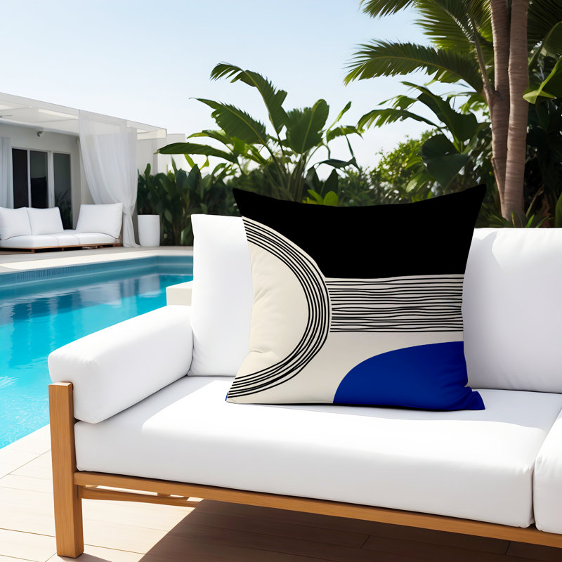 Cassie Outdoor Reversible Throw Pillow, 17"H x 17"W, Navy Blue/Cream/Black