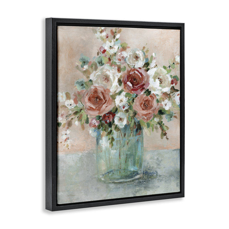 Cadre flottant roses rouges et blanches, design par Carol Robinson, Cadre flottant noir de jais, H 21 po x l 17 po