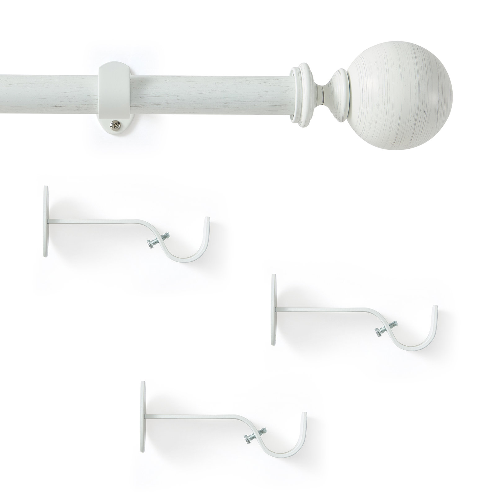 Darion Ball Finial Single Curtain Rod, 32"W x 142"L, White