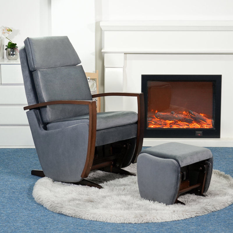 Fauteuil oscillant avec repose-pieds Baylis, Anthracite, Noyer