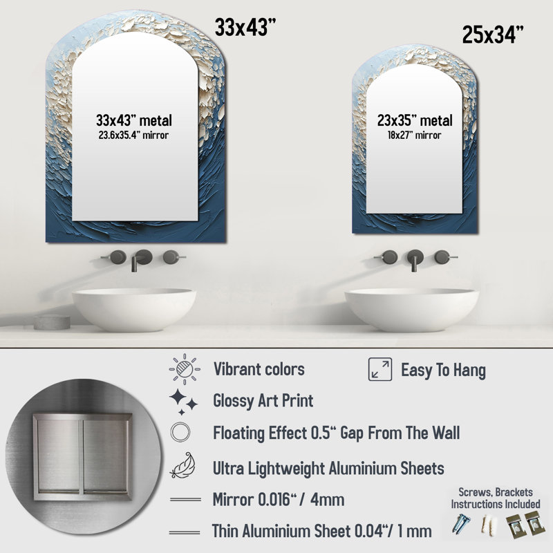Miroir mural blanc moderne vortex Oceanic, 34 po x 25 po