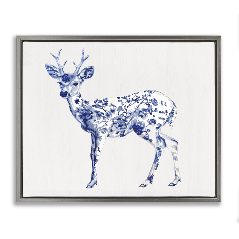 Cadre flottant Graceful Toile Deer, Cadre flottant gris lustré, H 25 po x l 31 po