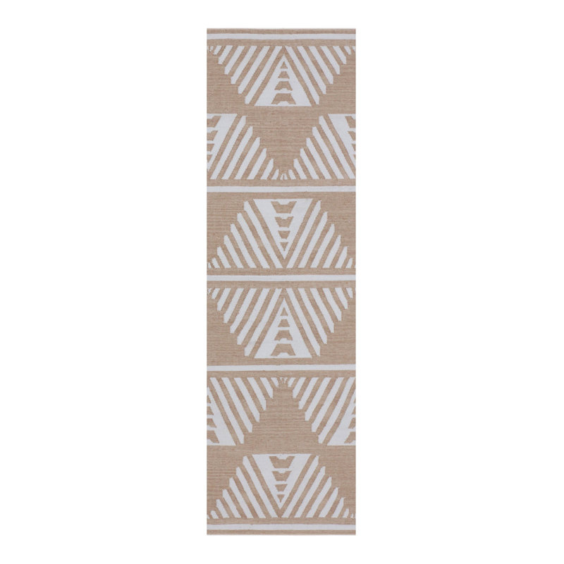 Folk Moroccan Area Rug in Natural, Runner 2'6'' x 12'
