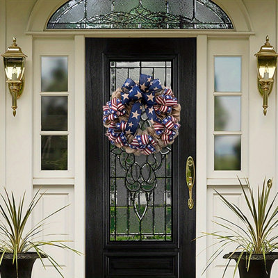 Couronnes patriotiques de 15,7 po, couronne du jour du souvenir, couronne du 4 juillet de la fête de l’Independence - couronne de drapeau américain pour les décorations de porte d'entrée