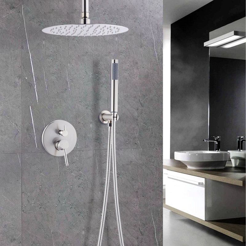 Thermostatic Complete Shower System with Rough in-Valve, Brushed Nickel