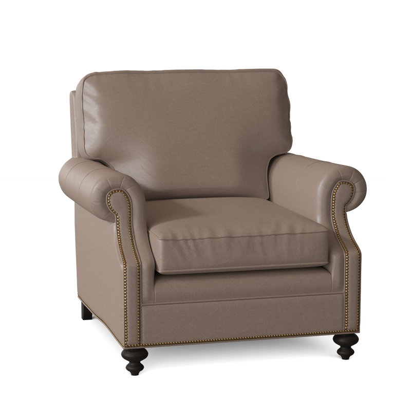 West Haven Club Chair, French Natural, Cobblestone, Aline Light Gray Stonewash Genuine Leather