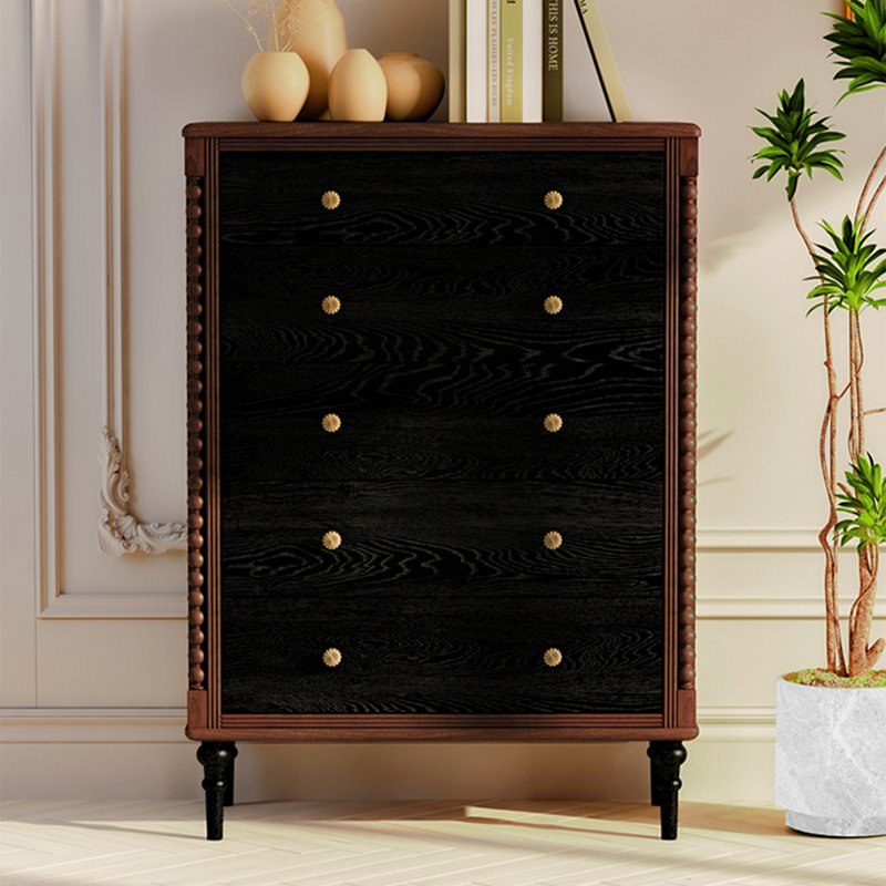 Black&Walnut Solid  Wood Accent Cabinet