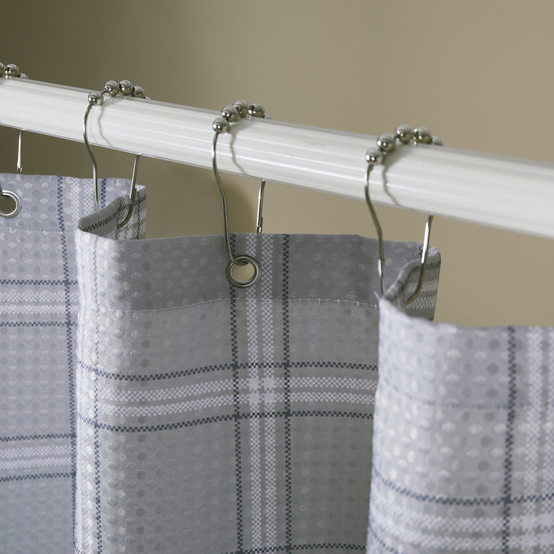Gray Plaid Linen Textured Waterproof Shower Curtain with Hooks