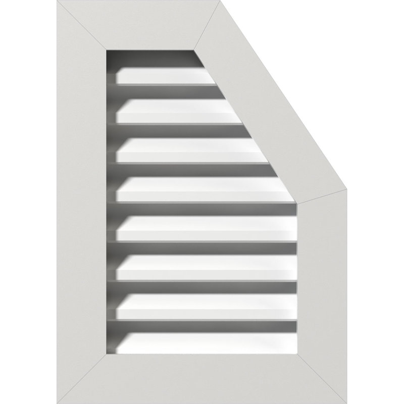 Évent en PVC à demi-octogone supérieur droit avec cadre plat en PVC blanc, H 21 po x l 25 po x P 3 po