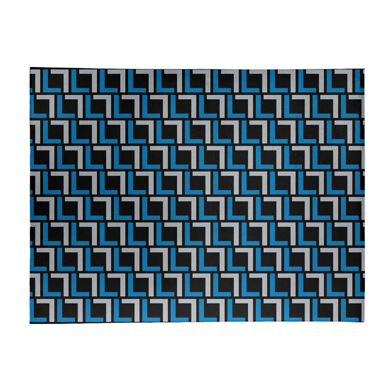 Tapis géométrique gris / bleu / noir, Rectangle 4 pi x 6 pi