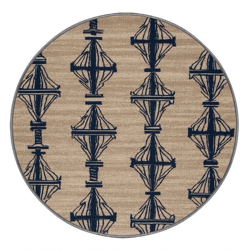 Washable Mast designs Nautical Area Rug, Round 4'
