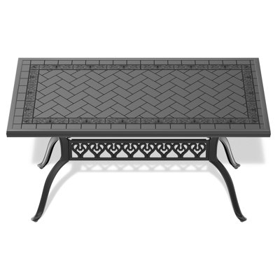 6 Patio Dining Table - Cast Aluminum, Black Frame, Texture, Protection, Weather Resistance Black, Rectangular, 160Lbs Weight Capacity