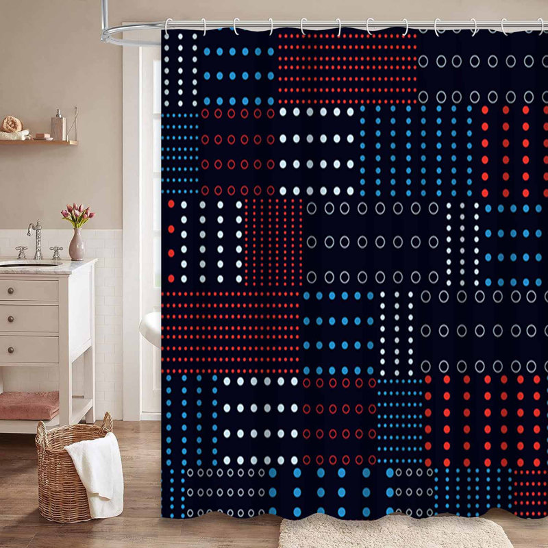 Rideau de douche à pois moderne avec 12 crochets, L 72 po x l 84 po