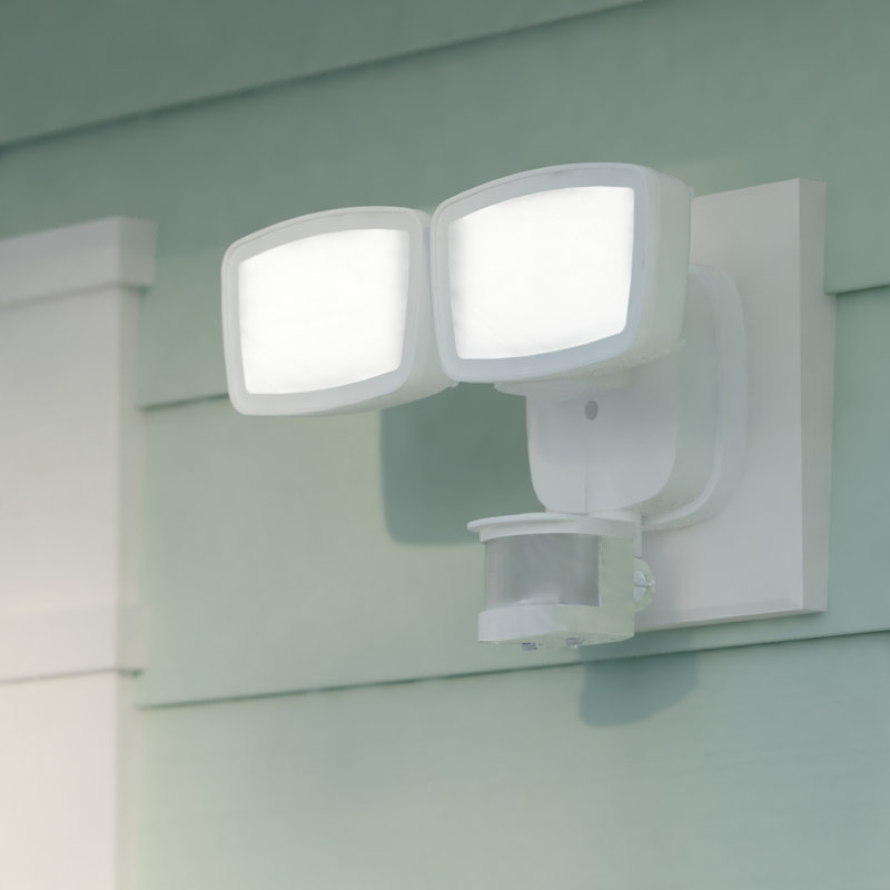 Outdoor Security 2 - Head LED Hardwired Dusk to Dawn Outdoor Security Flood Light with Motion Sensor and Timer, White