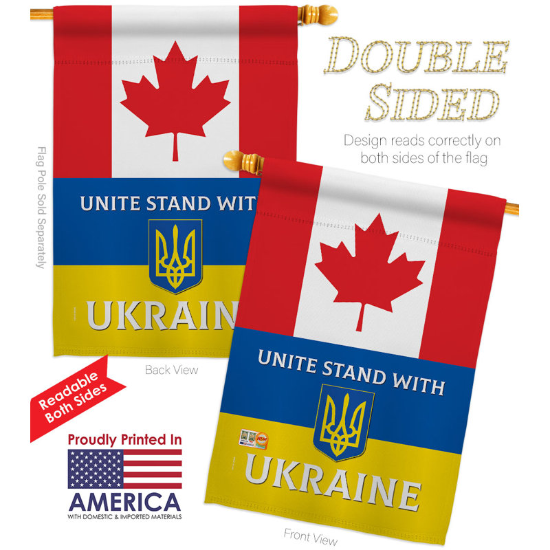 Drapeau du Canada avec support de maison de l'Ukraine 2 côtés 3,33 x 2,33 pi