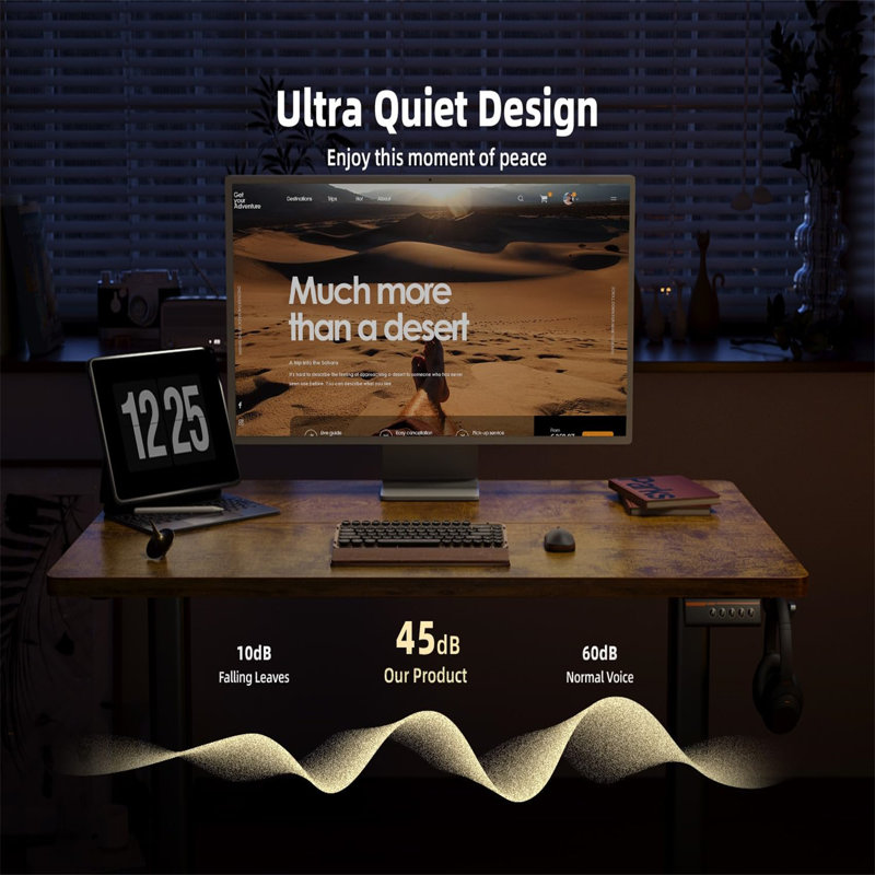 Adjustable Metal Base Computer Desk, Light Brown/Black