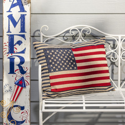 Gerson International 23.6 In Jacquard Patriotic Flag Throw Pillow