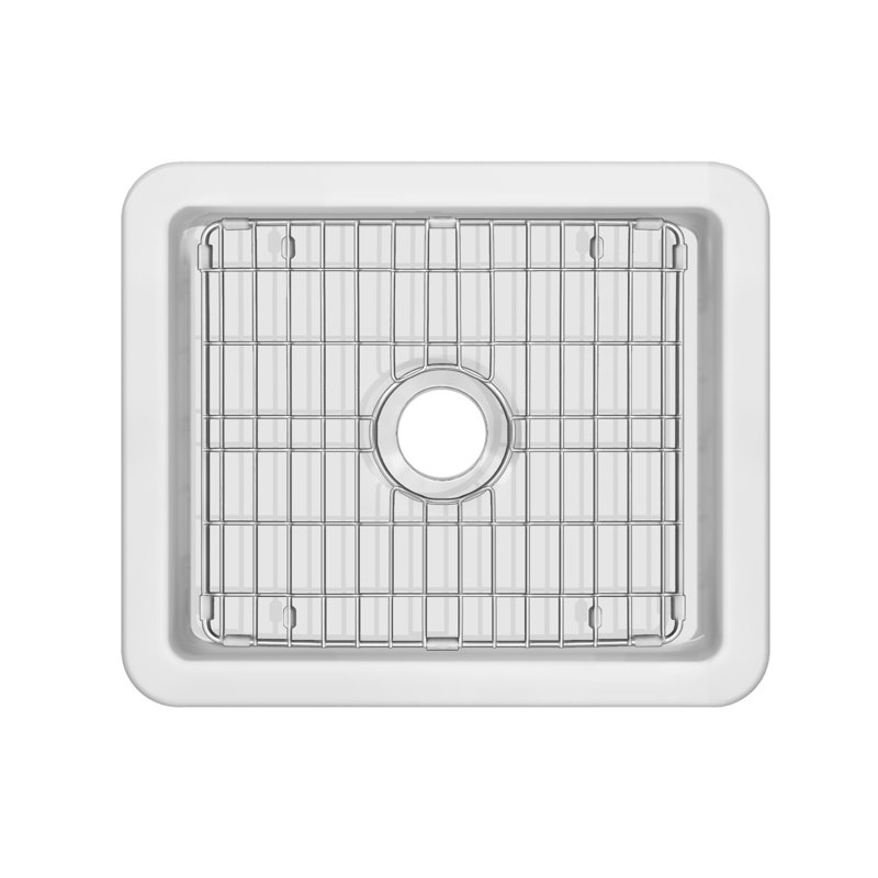 Whitehaus Collection Undermount Single Bowl Fireclay Kitchen Sink with Stainless Steel Grid, 10" H x 24" L x 18" D
