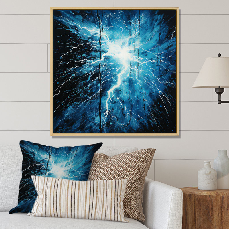 Lightning Electric Symphony Pointillism II - Landscapes Canvas Print, Cadre naturel flottant, H 24 po x l 24 po x P 1 po